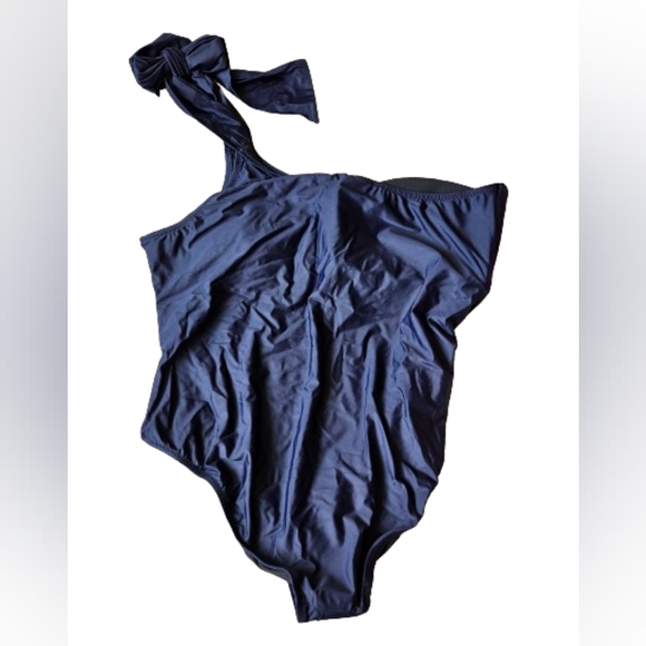 J.Crew plus one shoulder bow tie one piece swimsuit, 24, blue - Picture 6 of 8